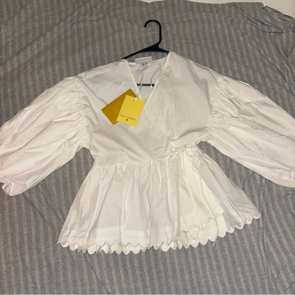 Kika Vargas x Target White Puff Sleeve Wrap Peplum Top